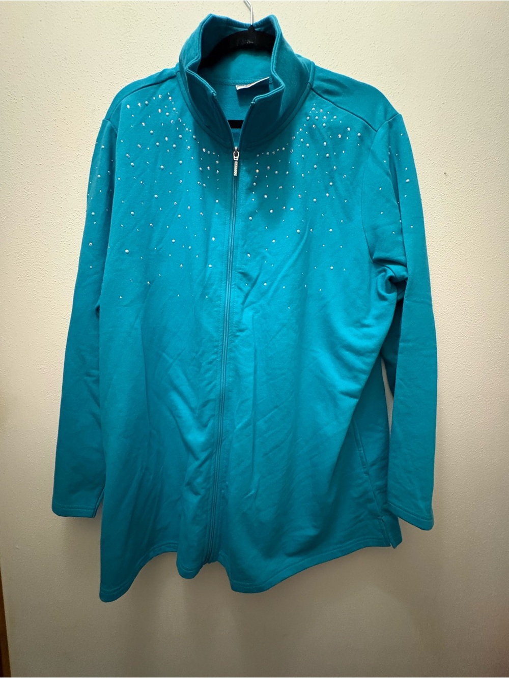 Women's Teal Zip-Front Studded Jacket